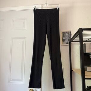 KOTN black rib ribbed knit elastic waist Egyptian cotton slim leg pants